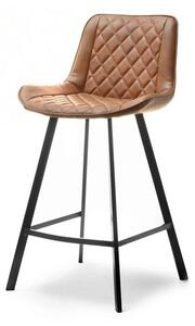 Stylowe Krzesło Barowe Esci Brąz Vintage Z Przeszywanej Skóry Eko Na Czarnej Nodze