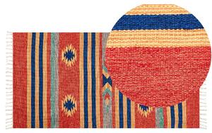 Dywan bawełniany kilim ręcznie tkany dwustronny z frędzlami wzorem 80 x 150 cm wielokolorowy Hatis Beliani