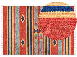 Dywan bawełniany kilim ręcznie tkany dwustronny z frędzlami wzorem 200 x 300 cm wielokolorowy Hatis Beliani