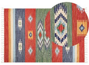 Dywan bawełniany kilim ręcznie tkany dwustronny z frędzlami wzorem 200 x 300 cm wielokolorowy Kamaris Beliani