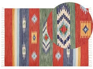 Dywan bawełniany kilim ręcznie tkany dwustronny z frędzlami wzorem 140 x 200 cm wielokolorowy Kamaris Beliani