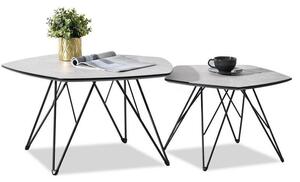 Komplet dwóch designerskich stolików penta szary marmur na czarnej drucianej nodze