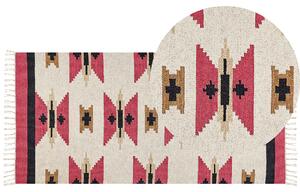 Dywan bawełniany kilim ręcznie tkany dwustronny z frędzlami wzorem 80 x 150 cm wielokolorowy Garni Beliani