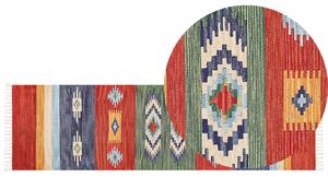 Dywan bawełniany kilim ręcznie tkany dwustronny z frędzlami wzorem 80 x 300 cm wielokolorowy Kamaris Beliani