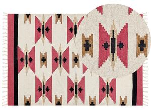 Dywan bawełniany kilim ręcznie tkany dwustronny z frędzlami wzorem 160 x 230 cm wielokolorowy Garni Beliani