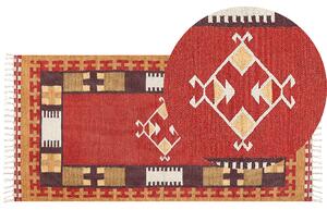Dywan bawełniany kilim ręcznie tkany dwustronny z frędzlami wzorem 80 x 150 cm wielokolorowy Parakar Beliani