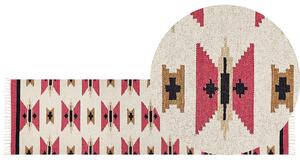 Dywan bawełniany kilim ręcznie tkany dwustronny z frędzlami wzorem 80 x 300 cm wielokolorowy Garni Beliani