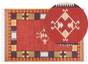 Dywan bawełniany kilim ręcznie tkany dwustronny z frędzlami wzorem 200 x 300 cm wielokolorowy Parakar Beliani