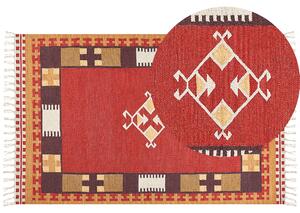 Dywan bawełniany kilim ręcznie tkany dwustronny z frędzlami wzorem 140 x 200 cm wielokolorowy Parakar Beliani