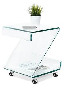 Designerski szklany stolik hewlit przezroczysty gięty zygzag dostawka na kółkach