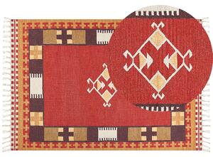 Dywan bawełniany kilim ręcznie tkany dwustronny z frędzlami wzorem 160 x 230 cm wielokolorowy Parakar Beliani