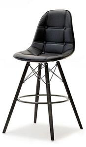 Krzesło Barowe Eps Wood Tap 1 Czarny Hoker Z Pikowanej Skóry Eko Na Czarnej Nodze Z Drewna