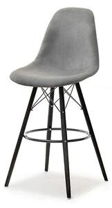Designerskie krzesło barowe eps wood tap 1 szary welurowy hoker na czarnej nodze z drewna