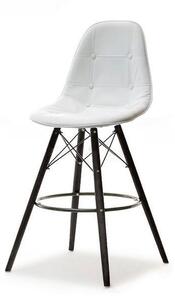 Krzesło Barowe Eps Wood Tap 1 Biały Hoker Z Pikowanej Skóry Eko Na Czarnej Nodze Z Drewna