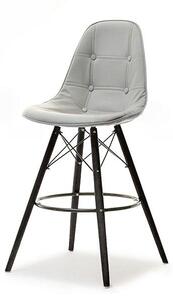 Krzesło Barowe Eps Wood Tap 1 Szary Hoker Z Pikowanej Skóry Eko Na Czarnej Nodze Z Drewna