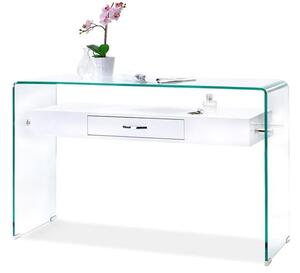 Designerskie biurko ze szkła z półką do domowej pracowni opal białe