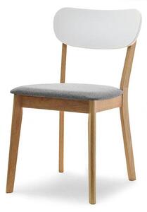 Skandynawskie Krzesło Drewniane Amado Dębowe Z Białym Oparciem I Szarym Tapicerowaniem