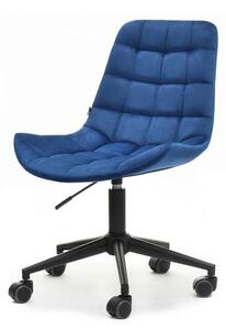 Komfortowe krzesło obrotowe do biurka elior granatowe z weluru i z czarną nogą