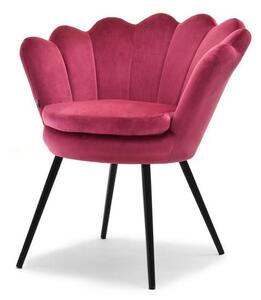 Designerski fotel muszelka lazar różowy aksamitny na czarnej podstawie