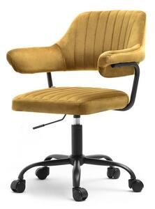 Designerski Fotel Biurowy Merlin Złoty Welurowy Z Czarnym Stelażem