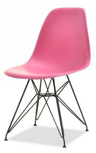 Designerskie krzesło mpc rod różowe na czarnej drucianej nodze do kuchni jadalni