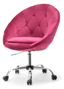 Pikowany fotel welurowy lounge 4 różowy styl glamour z nogą na kółkach chrom
