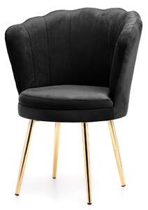 MebleMWM Krzesło muszelka czarne GAMZE welur #28, złote nogi