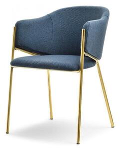 Kubełkowe Krzesło Glamour Cloe Niebieskie Tapicerowane Plecioną Tkaniną Na Złotym Stelażu