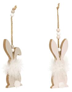 Wiszący drewniany zajączek FLUFFY BUNNY 12 cm - różne warianty