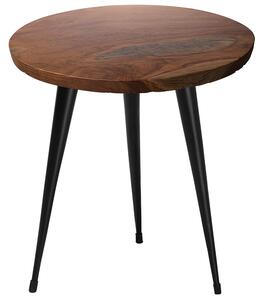 Stolik pomocniczy ciemne drewno tekowe metalowe nogi okrągły 45 cm Detah Beliani