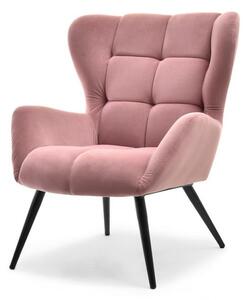 Designerski fotel pikowany kikori różowy z welurowym obiciem do pokoju