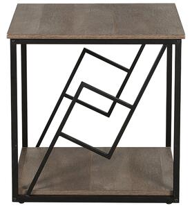 Stolik pomocniczy ciemne drewno czarna metalowa geometryczna rama z półką Forres Beliani