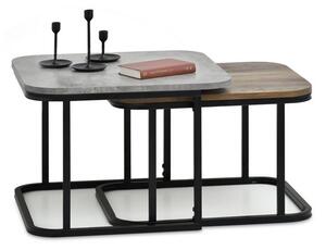 Designerski zestaw dwóch stolików iriga beton xl + orzech vintage s do salonu