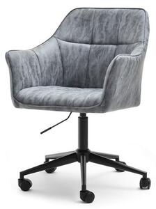 Designerski fotel biurowy marcel szary tapicerowany antyczną tkaniną na czarnej nodze