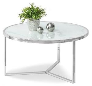 Okrągły stolik kawowy natal xl srebrny z białym blatem marmur do salonu