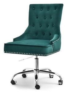 Designerski fotel w stylu glamour soria zielony z weluru obrotowy do biurka