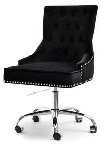 Elegancki fotel biurowy soria czarny welurowy z guzikami i pinezkami do gabinetu