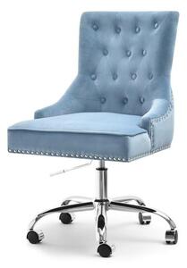 Pikowany fotel biurowy soria niebieski aksamitny z kółkami w stylu glamour