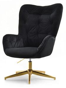 Elegancki fotel wypoczynkowy merida czarny obrotowy z weluru ze złotą nogą