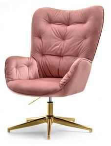 Modny fotel w stylu glamour merida pudrowy aksamitny na złotych nogach z regulacją