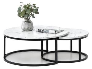 Designerskie stoliki kawowe podwójne kodia s+xl biały marmur z czarną industrialną nogą