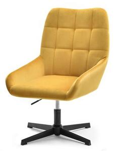 Designerski fotel obracany diego żółty aksamitny na czarnej nodze z regulacją do gabinetu