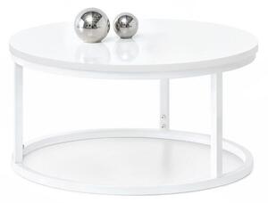 Niewielki stolik kawowy z okrągłym blatem kodia s biały połysk w nowoczesnym stylu