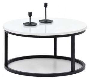 Okrągły stolik kawowy nowoczesny kodia s biało czarny z matalową nogą