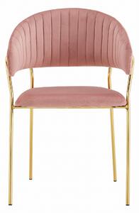 MebleMWM Krzesło ze złotymi nogami - Glamour, różowe C-889 welur