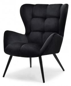 Elegancki fotel pikowany kikori czarny tapicerowany z weluru na czarnych wysokich nogach