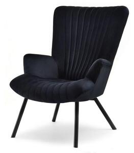 Elegancki fotel do salonu lanza czarny tapicerowny welurem na metalowych nogach