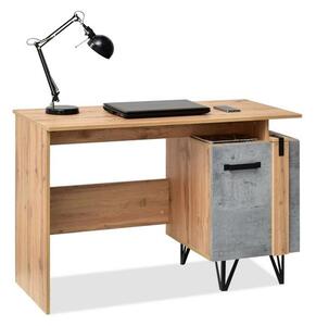 Loftowe biurko soho sh09 dąb - beton z szafką na metalowych nóżkach do pokoju