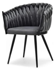 Stylowe krzesło fotel jadalniany rosa grafit aksamitny z czarnymi nogami