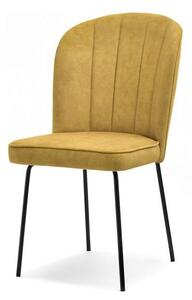 Stylowe krzesło tapicerowane olta musztardowe bez podłokietników z czarnymi nogami
